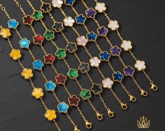 Handmade Double-Sided Clover Bracelet – Custom Made Gold Plated Stainless Steel Family Gift