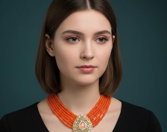 Handmade Morocco Bead Necklace – Custom Made Gold Multi Chain Choker Jewelry