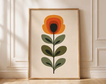 Botanische print retrobloei, bloemenkunst aan de muur uit het midden van de eeuw, Scandinavische poster