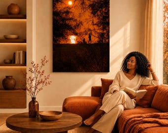 Fotografie van een oranje zonsondergang op Sicilië, warme minimalistische decoratie | Afdrukbare muurdecoratie