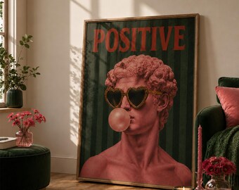 Positieve popbuste, retro eclectische poster | Afdrukbare muurkunst