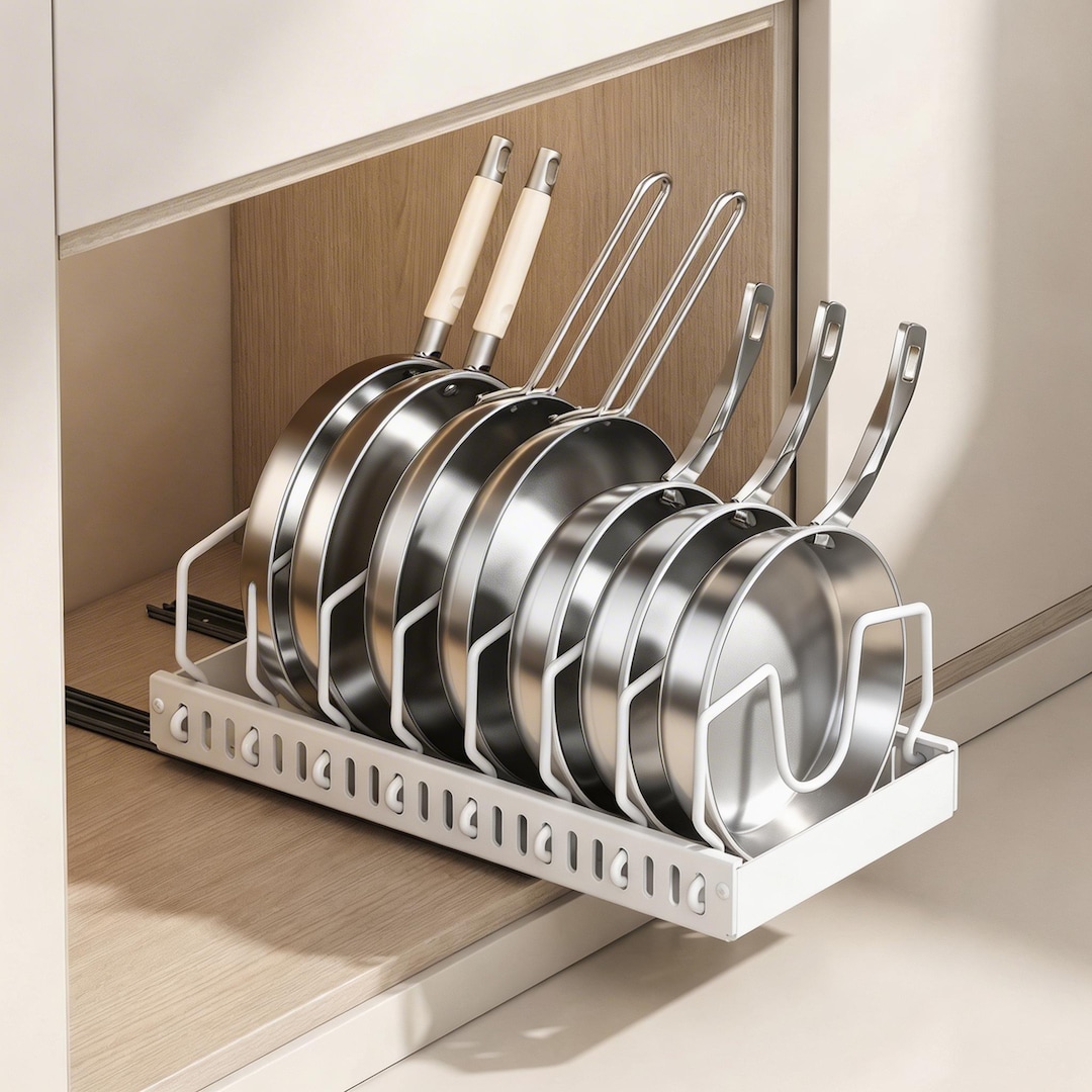 Pull Out Cabinet Organizer for Pots and Pans, No Drill Adjustable Pan ...