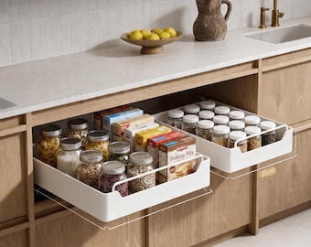 Pull Out Metal Kitchen Storage Tray, Cabinet Organiser ,Sliding Spice Rack Pantry, No-Drill Kitchen Storage, Cupboard Space Saver
