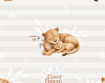 Wzór bezszwowego lwicy, akwarelowy wzór lwicy, cyfrowe pobieranie śpiących lwów