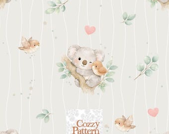 Wzór akwarelowy z koalą, bezszwowy, wzór tkaniny dla dzieci (do pobrania cyfrowego)