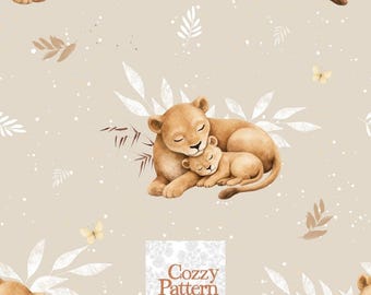 Wzór bezszwowego lwicy, akwarelowy wzór lwicy, cyfrowe pobieranie śpiących lwów