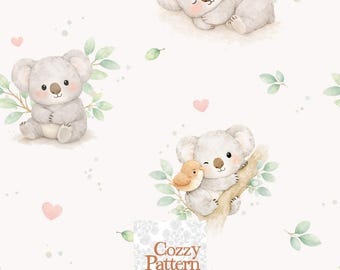 Wzór akwarelowy z koalą, bezszwowy, wzór tkaniny dla dzieci (do pobrania cyfrowego)