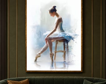Elegant Ballerina Pose, Soft Pastel Dance Art, Female Dancer Wall Decor, Ballet Silhouette painting, handmade, embroidery, framed, wall art
