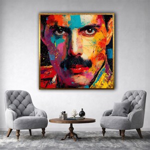 Bold Colorful Portrait, Abstract Face Wall Art, Vibrant Expression Design, Contemporary painting, handmade, embroidery, framed, wall art