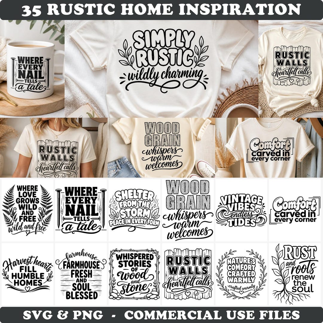 Rustic Quotes Rustic Home Quotes Svg & Png Bundle With Warm Typography Designs for ...