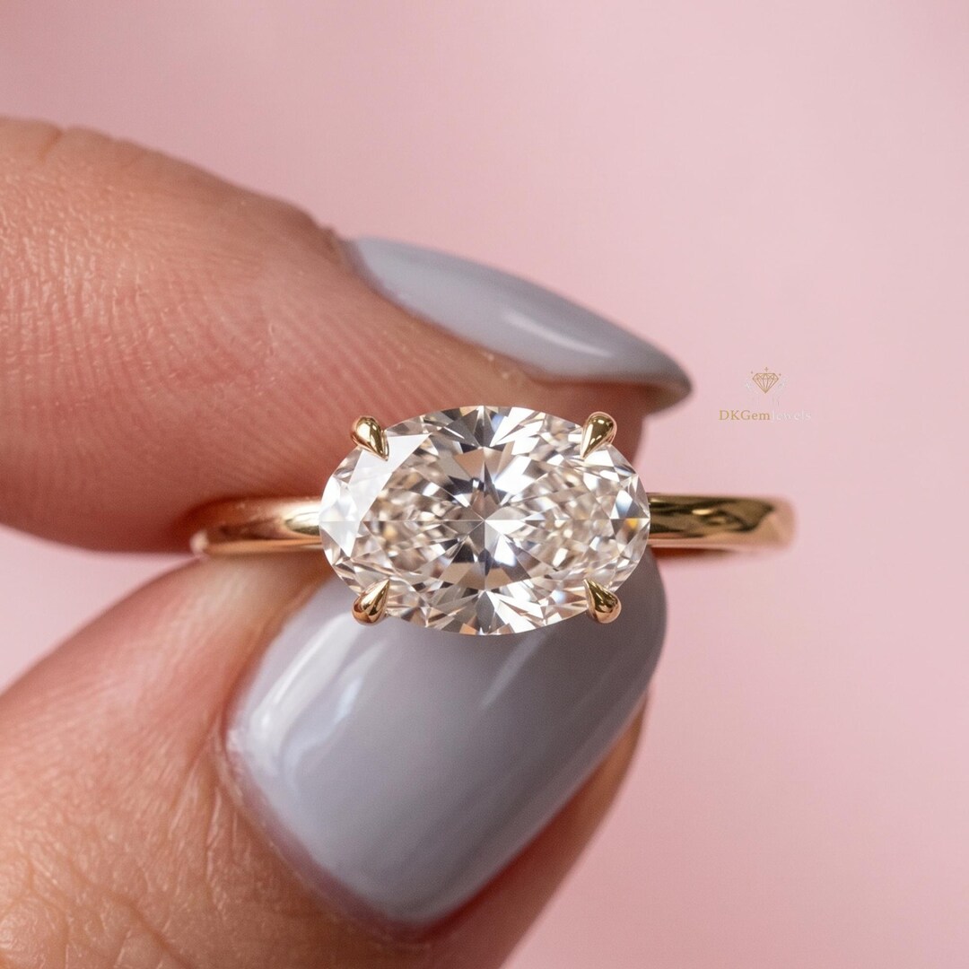 Oval Solitaire Moissanite Engagement Ring – Minimalist Gold Promise ...