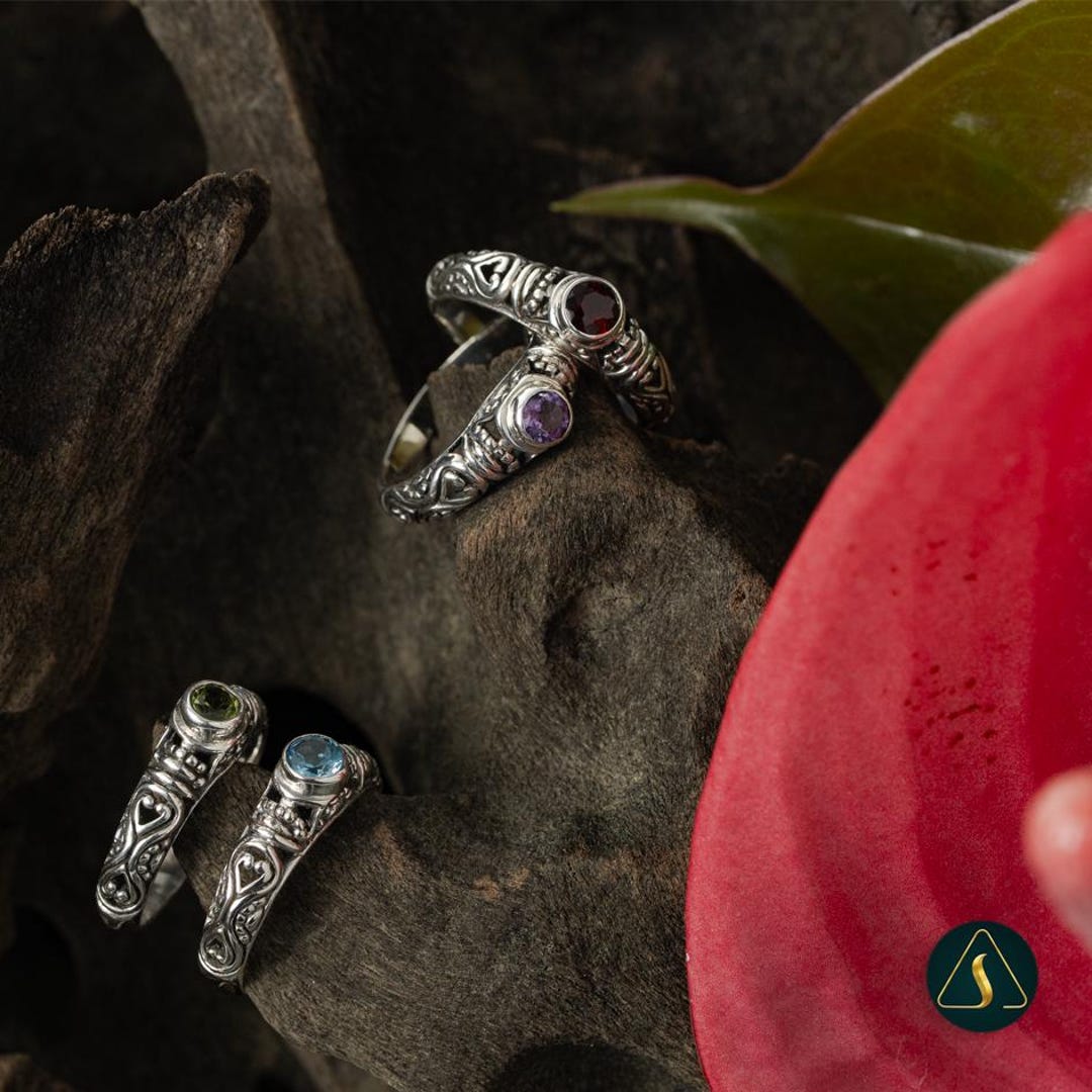 Bali Sterling Silver Multi Stone Ring 925 | Handmade Balinese Artisan ...