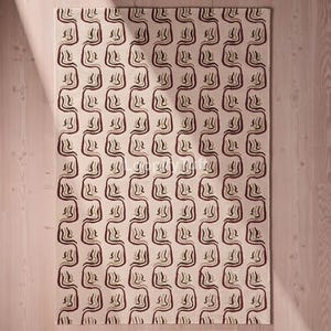 Hand Tufted Wool Rug with Abstract Arch Pattern, Cream and Rust Minimalist Area Rug for Living Room, Boho Handmade Linear Carpet