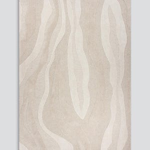 Tapis moderne neutre tufté à la main, tapis en laine crème et beige zébrés, décoration de sol minimaliste contemporaine pour chambre à coucher, tapis haut de gamme de fabrication artisanale
