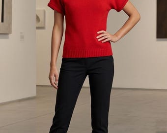Maglione rosso in cashmere, top da donna in maglia, 82% cashmere, maniche staccabili, maglieria di lusso, maglione firmato, Tina Vandorn