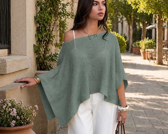 Poncho da donna, maglione leggero in maglia, blusa oversize a maniche a pipistrello, casual estiva, vestibilità ampia, coprispalle