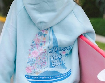 Sudadera con capucha bordada Chase The Sun para mujer, estilo playero, regalo ideal para ella, sudadera cómoda tipo jersey.