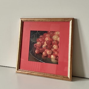 Antique Vintage Framed Fruit Painting Red Cherry Bowl