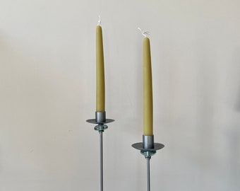 Vintage Set of Two Metal Silver Postmodern Candle Sticks Taper Holder