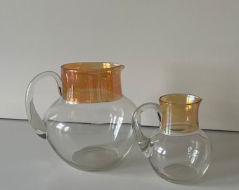 Vintage Art Glass Handblown Pitcher Set