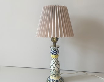 Shade Not Included: Cute Vintage Hand Painted Blue, Yellow & Green Small Kitchen Table Lamp - Works! | Cottage Farmhouse Traditional