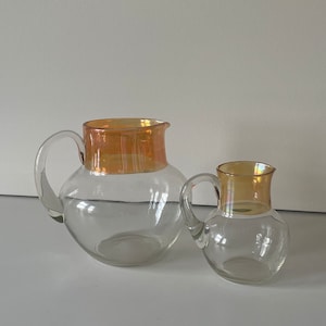 Vintage Art Glass Handblown Pitcher Set