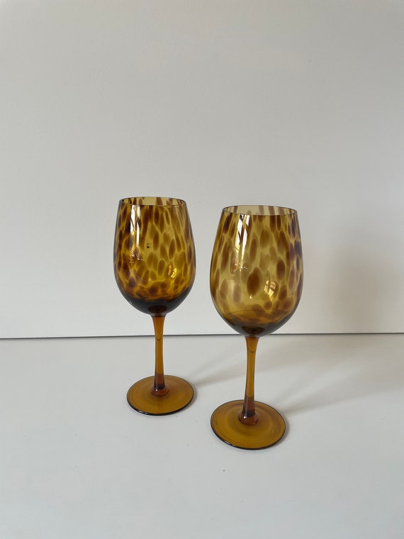 Vintage Pair of Handblown Cabernet Wine Glasses Art Glass 