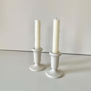 Set of 2 Vintage Antique Stoneware Beige Ceramic Candle Sticks Taper Holders