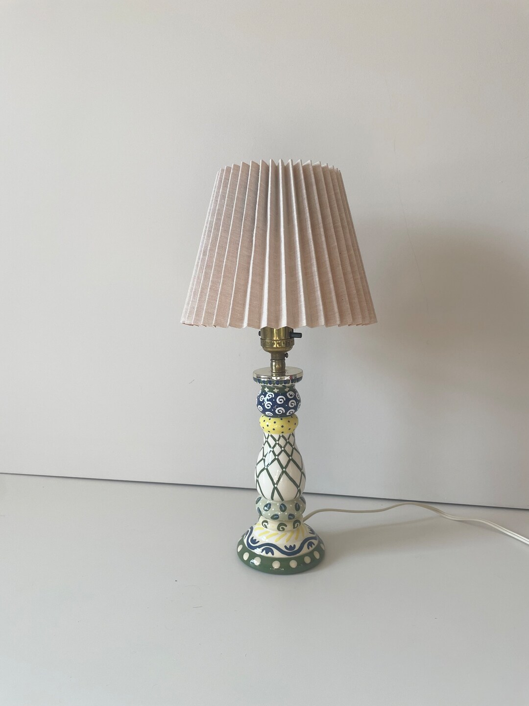 Shade Not Included: Cute Vintage Hand Painted Blue, Yellow & Green Small Kitchen Table Lamp ...