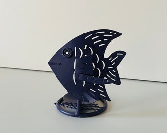 Vintage Postmodern Squiggle Metal Mini Fish Candle Holder