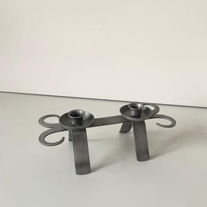 Vintage Antique Swedish Nordic Pewter Metal Candle Stick Candle Holder Double Taper