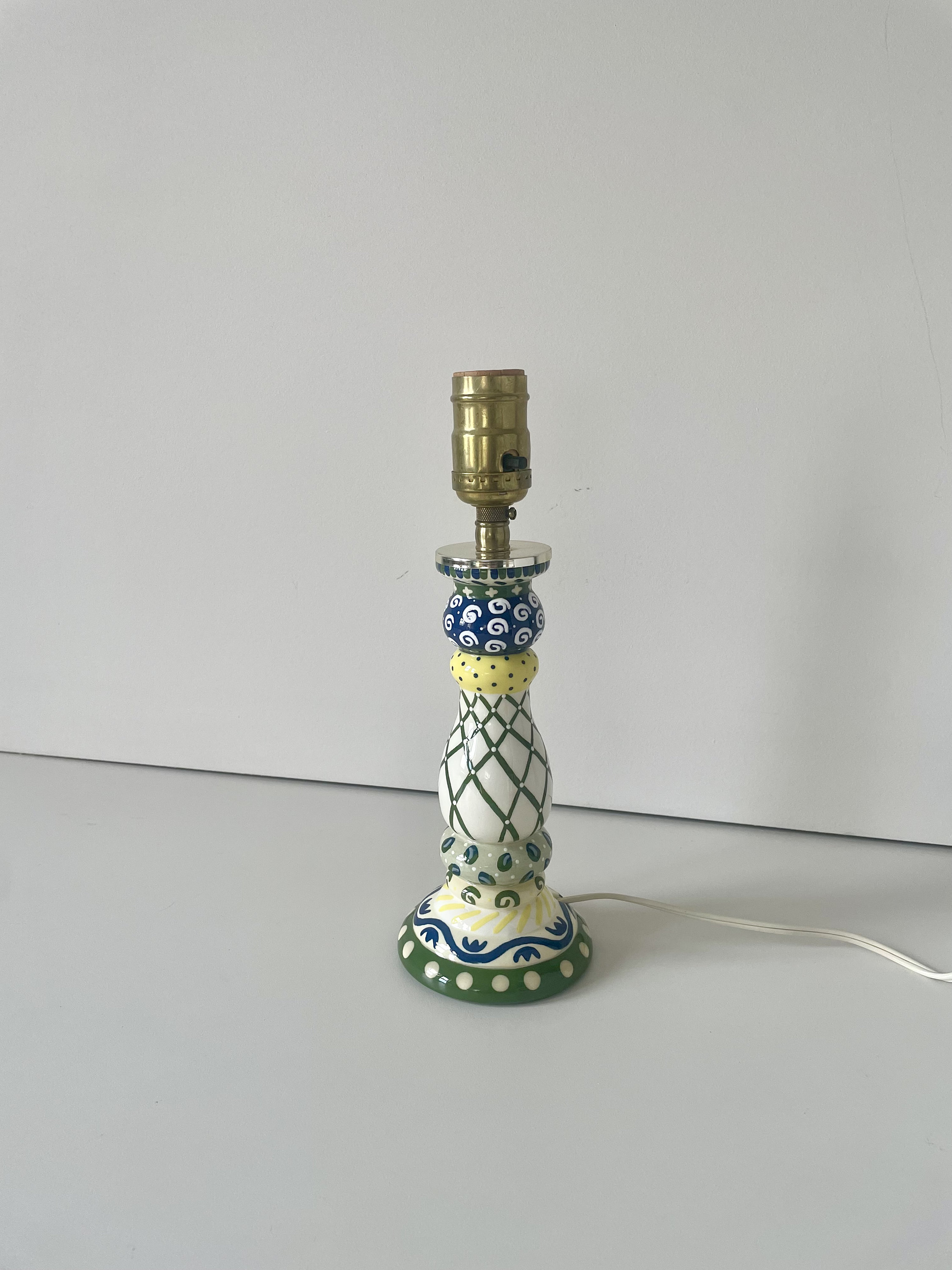 Shade Not Included: Cute Vintage Hand Painted Blue, Yellow & Green Small Kitchen Table Lamp ...