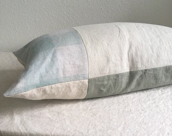 Lumbar Cushion | Throw Pillow | 14 x 24 | Linen backing | Wabi Sabi | Boho | Patchwork |