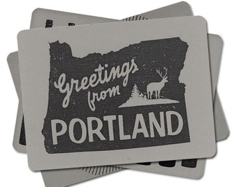 Zestaw 5 pocztówek Hipster Portland, PDX, czcionki retro, święta