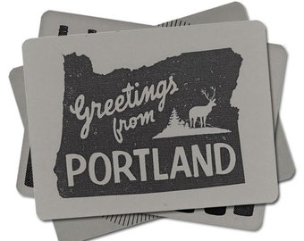 5 Hipster Portland Postcards Set, PDX, Retro Fonts, Holiday