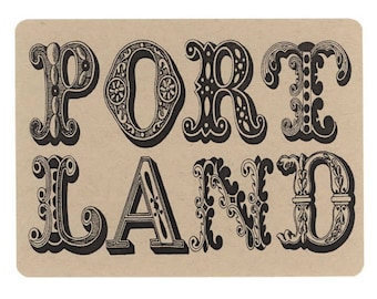 5 Postcards, Portlandia, Vintage Lettering, PDX