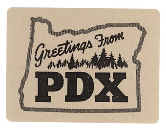 Pocztówki PDX, czcionki retro, prezenty, pamiątki z Oregonu