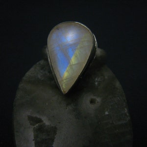 natural teardrop moonstone fine silver ring image 1