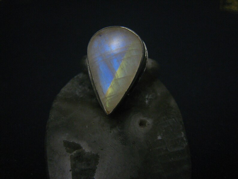 natural teardrop moonstone fine silver ring image 1