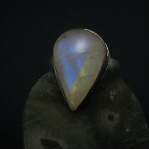 natural teardrop moonstone fine silver ring image 3