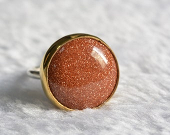 goldstone bezel set ring,handmade ring,handcrafted ring,chunky jewelry