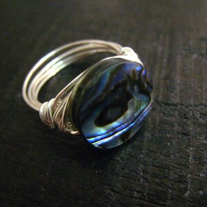 Abalone Handmade Ring in sterling silverring size 5 to 11 image 1