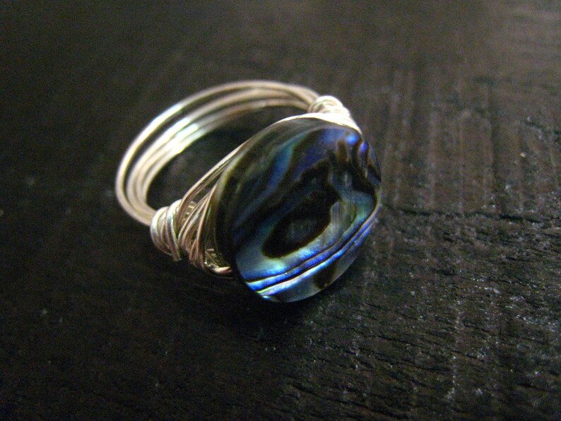 Abalone Handmade Ring in sterling silverring size 5 to 11 image 1