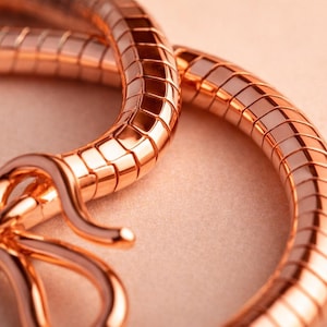 Solid Copper Flat Snake Chain Necklace, Polished Scaled Texture, Minimalist Statement Piece