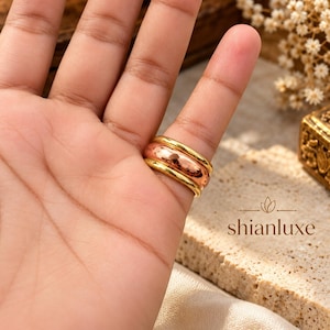Copper Brass Ring Set, Minimalist Stacking Rings, Polished Metal Jewelry (Set of 3)