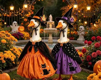 Halloween Witch Goose Outfit For 23 Inch Lawn Goose, Pumpkin Dress Costume, Seasonal Porch Display & Spooky Outdoor Garden Home Decor