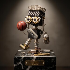 Handcrafted Steampunk Metal Robot Sculpture Industrial Desk Decor Unique Gift for Gearhead Engineer Art