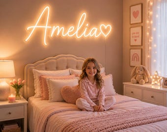 Neonreclame met gepersonaliseerde naam voor kinderkamer | LED-neonlicht | Slaapkamerwanddecoratie | Cadeau voor haar | Kinderkamerdecoratie | Kerstcadeau