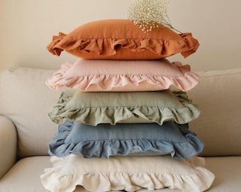 Linen Pillowcase with Ruffles · Soft Ruffled Shams · Zipper Closure · Custom Size · Breathable Organic Pillow Cover