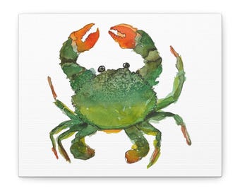 Green Crab Watercolor Print, Coastal Nursery Wall Art, Marine Life Canvas Home Decor